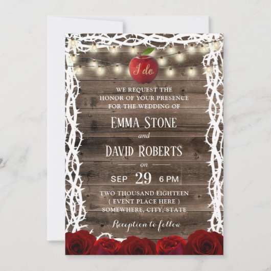 Rustikale Streichellichter Schneeweiße Märchen Hoc Einladung (Vorderseite)