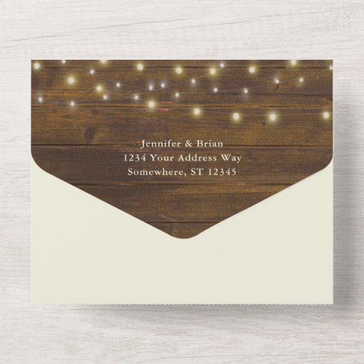 Rustikale Streichellichter sind nach Hochzeit glüc All In One Einladung (Rückseite)