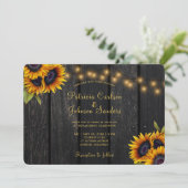 Rustikale Streichellichter Sonnenblumenhochzeit Einladung (Stehend Vorderseite)