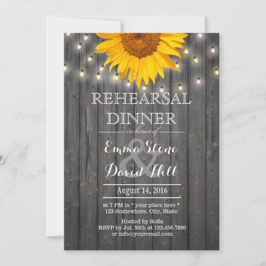Rustikale Streichellichter und Sonnenblumen Probe  Einladung (Vorderseite)