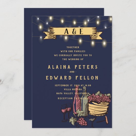 Rustikale Streichellichter Weinkeller Hochzeit Einladung (Vorne/Hinten)