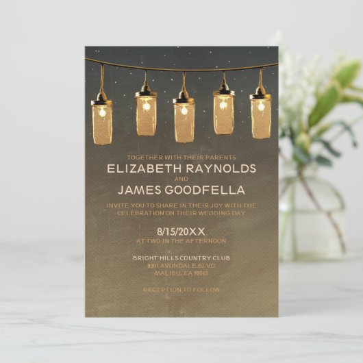Rustikale Streichellichter zum Hochzeitsempfang Einladung (Stehend Vorderseite)