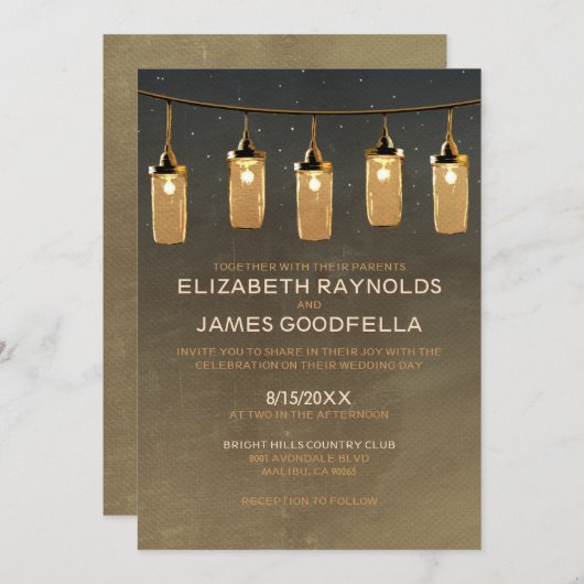Rustikale Streichellichter zum Hochzeitsempfang Einladung (Vorne/Hinten)