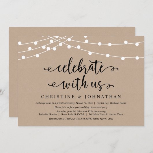 Rustikale Streichlichter, Feiern mit uns, Entfaltu Einladung (Vorne/Hinten)