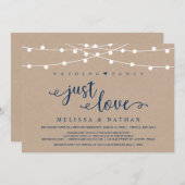 Rustikale Streichlichter, Kraft Navy Blue, Eloptio Einladung (Vorne/Hinten)