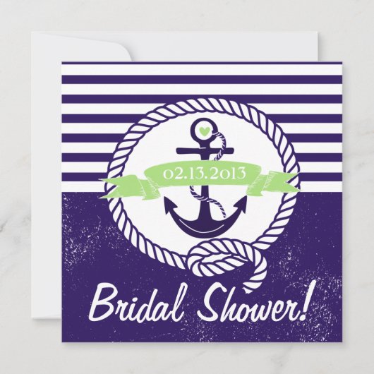 Rustikale Streifen Nautical Bridal Dusche Einladun Einladung (Vorderseite)