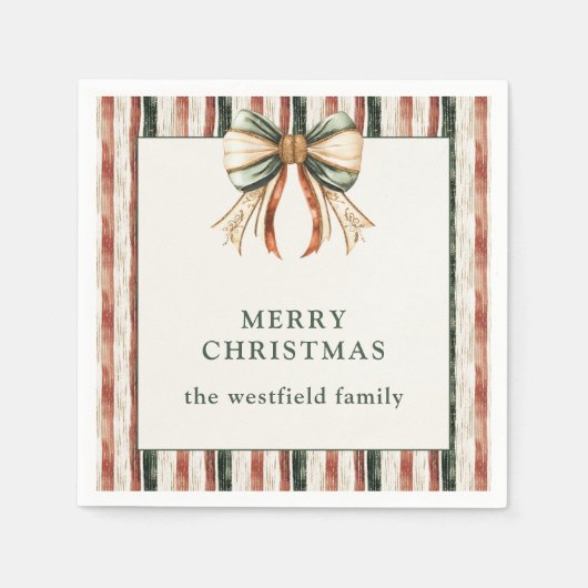 Rustikale Streifen Personalisiert Frohe Weihnachte Serviette (Vorderseite)