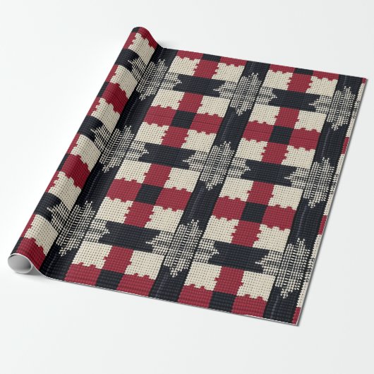 Rustikale Strickschneeflocke Karo - Cozy Winter Bo Geschenkpapier (Ungerollt)