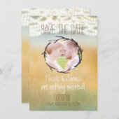 Rustikale String-Leuchten Save the Date FOTO-Karte Einladung (Vorne/Hinten)