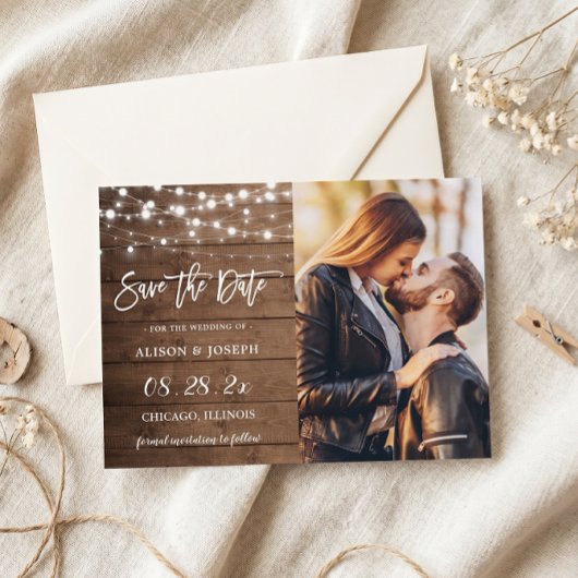 Rustikale String-Leuchten Save the Date Magnetkart Magnetkarte