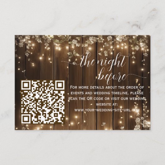 Rustikale String leuchtet QR Code die Nacht vor Begleitkarte (Vorderseite)