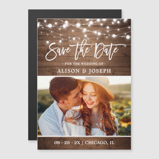 Rustikale String-Lichter beim Hochzeitsfeiern spei Magnetkarte (Vorne/Hinten)