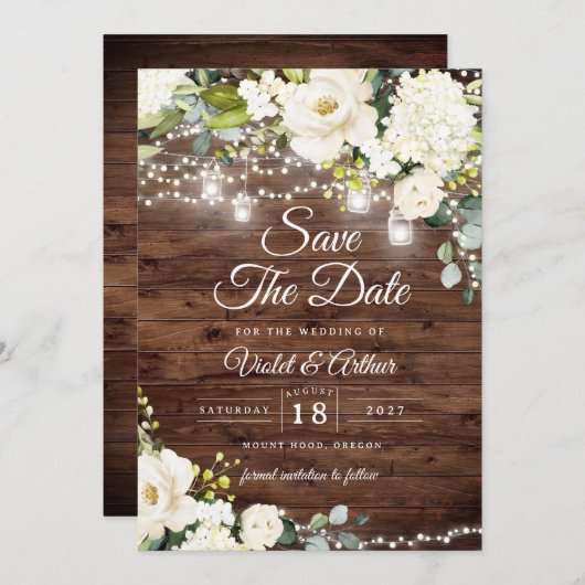 Rustikale String-Lichter Blumenhochzeit speichern Einladung (Vorne/Hinten)