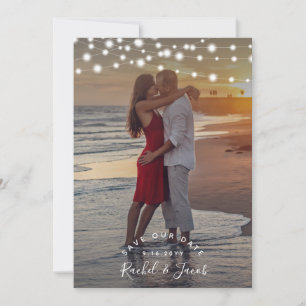 Rustikale String-Lichter, die das Date-Foto sicher Save The Date