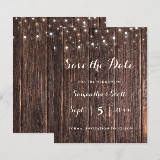 Rustikale String-Lichter, die die Datumskarten hoc (Vorne/Hinten)