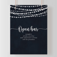 Rustikale String-Lichter Hochzeitung Open Bar Sign