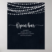 Rustikale String-Lichter Hochzeitung Open Bar Sign Poster (Vorne)
