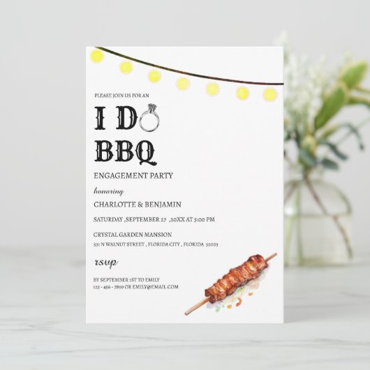 Rustikale String-Lichter mache ich GRILLEN Engagem Einladung (Stehend Vorderseite)