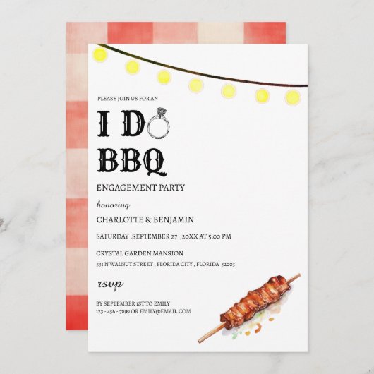 Rustikale String-Lichter mache ich GRILLEN Engagem Einladung (Vorne/Hinten)