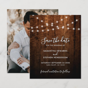 Rustikale String-Lichter und HolzWedding speichern