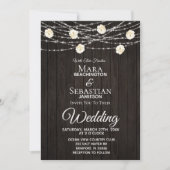 *~* Rustikale String Light Floral Dark Wood Weddin Einladung (Vorderseite)