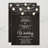 *~* Rustikale String Light Floral Dark Wood Weddin Einladung (Vorne/Hinten)