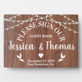 Rustikale String Light weded Guest Book sign Plaqu Fotoplatte (Vorderseite)
