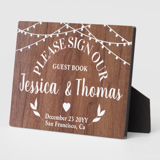 Rustikale String Light weded Guest Book sign Plaqu Fotoplatte (Seite)
