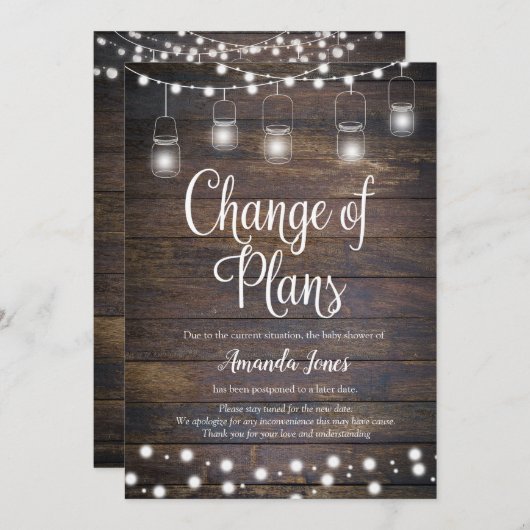 Rustikale String Lights Änderung der Pläne Ankündi Einladung (Vorne/Hinten)