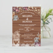 Rustikale String Lights Baby's Atem Jar Wedding Einladung (Stehend Vorderseite)