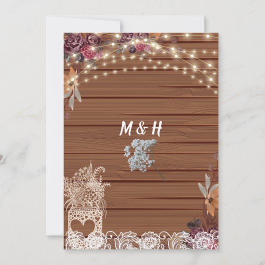 Rustikale String Lights Baby's Atem Jar Wedding Einladung (Rückseite)