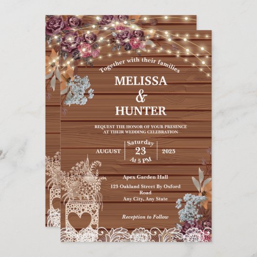 Rustikale String Lights Baby's Atem Jar Wedding Einladung (Vorne/Hinten)