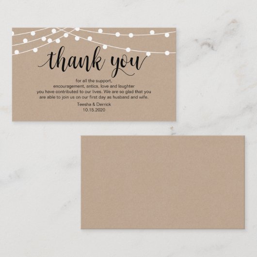 Rustikale String Lights, Black, Wedding Danke Begleitkarte (Vorne/Hinten)