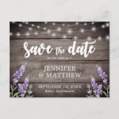 Rustikale String-Lights-Blume, die das Datum speic Ankündigungspostkarte (Vorderseite)