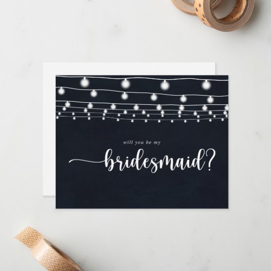 Rustikale String Lights Bridesmaid Vorschlag Note Mitteilungskarte (Vorderseite/Rückseite Beispiel)