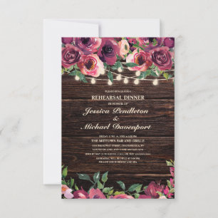 Rustikale String Lights Burgund Floral Probe Einladung