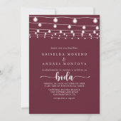 Rustikale String Lights Burgund Spanish Wedding Einladung (Vorderseite)