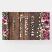Rustikale String Lights Burgundy Floral Quinceañer Banner (Horizontal)