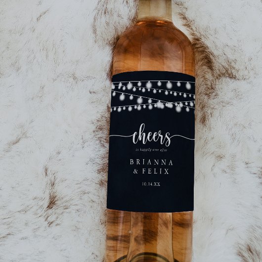 Rustikale String Lights Cheers Wedding Wine Labels Weinetikett