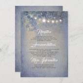 Rustikale String Lights Dusty Blue Wedding Details Begleitkarte (Vorne/Hinten)