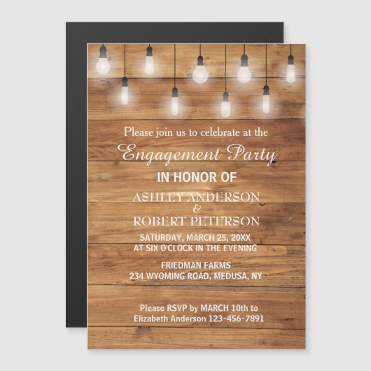 Rustikale String Lights-Engagement-Partei Magneteinladung (Vorne/Hinten)