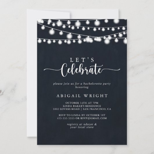 Rustikale String Lights Feiern wir Party Einladung (Vorderseite)