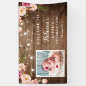 Rustikale String Lights Floral Baby Taufe Willkomm Banner (Vertikal)