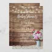 Rustikale String Lights & Floral Bouquet Baby Dusc Einladung (Vorne/Hinten)