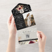Rustikale String Lights floral Burgundy Black Wedd All In One Einladung (Abreißen)