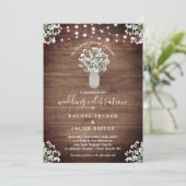 Rustikale String Lights & Floral Vase of Babys Ate Einladung (Stehend Vorderseite)