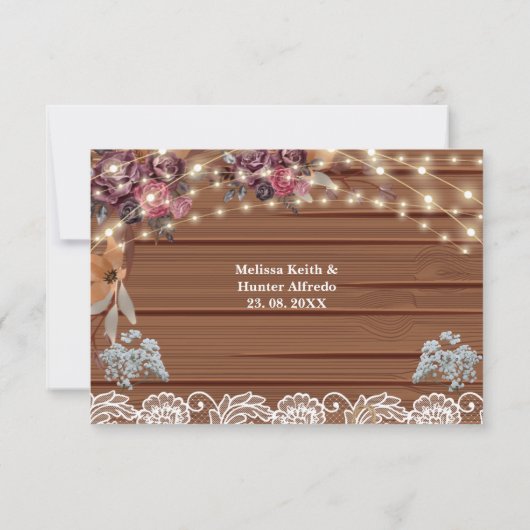 Rustikale String Lights Gipskraut Hochzeit Dankeskarte (Rückseite)