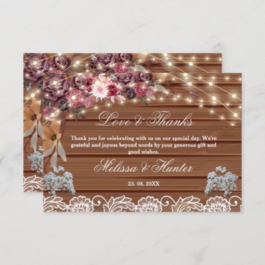 Rustikale String Lights Gipskraut Hochzeit Dankeskarte (Vorne/Hinten)