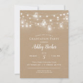 Rustikale String Lights Graduation Party GRILLEN Einladung (Vorderseite)