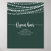 Rustikale String lights Green Wedding Open Bar Poster (Vorne)